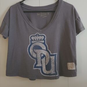 Old Dominion OD Crown Logo Retro Brand V-Neck Crop Tee Gray Medium